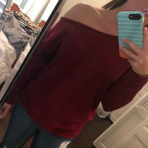 Wine Off the Shoulder Sweater